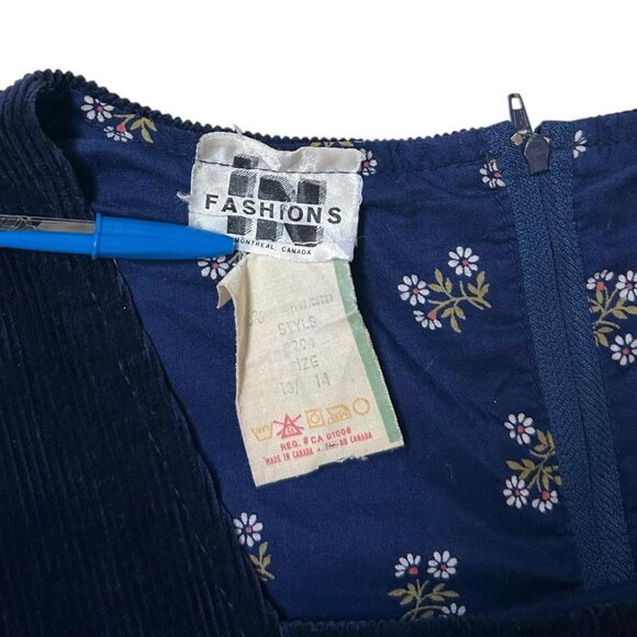 70s vintage navy blue corduroy dress midi pockets sleeveless cottage prep twee. - Picture 8 of 8